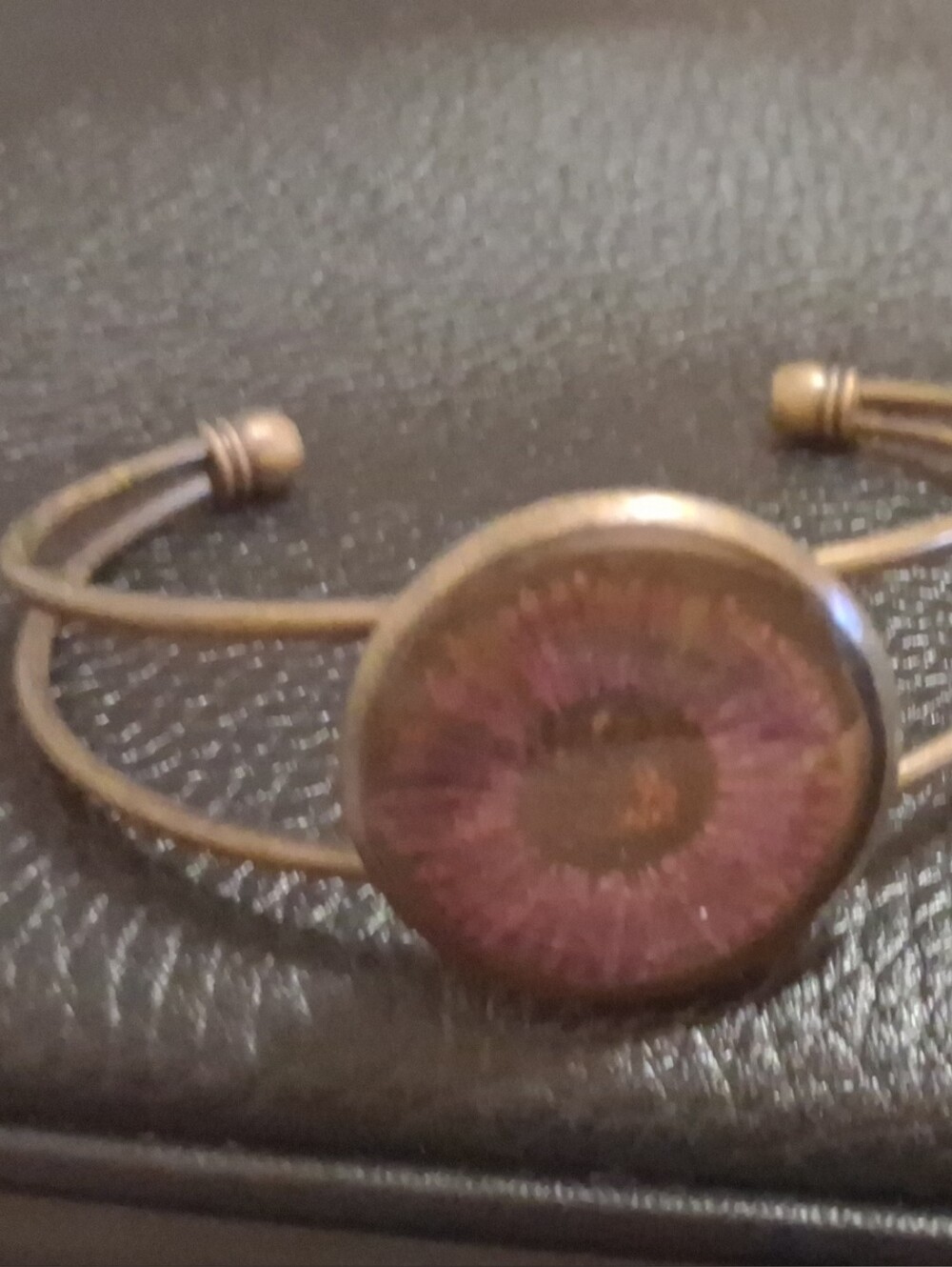 Adjustable Bronze Cuff Bracelet with Pink Stone Accent